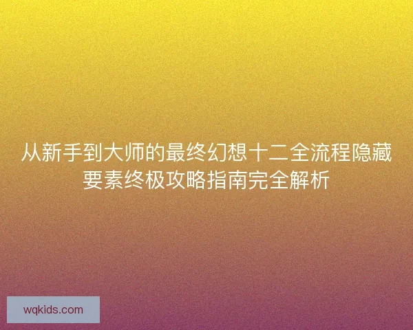 从新手到大师的最终幻想十二全流程隐藏要素终极攻略指南完全解析